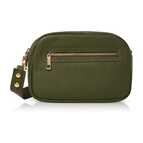 Montte Di Jinne - Women Italian Soft Leather Middle Size Crossbody Bag Camera Bag Shoulder Bag with Two Compartments (OLIVE GREEN) Cover