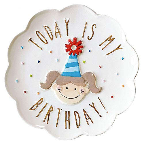 8 Inch Boy Girl Birthday Gift Tray Hand Drawn Embossed Disc Decorative Hanging Plate Candy Porcelain Plate Dessert Plate-Girl