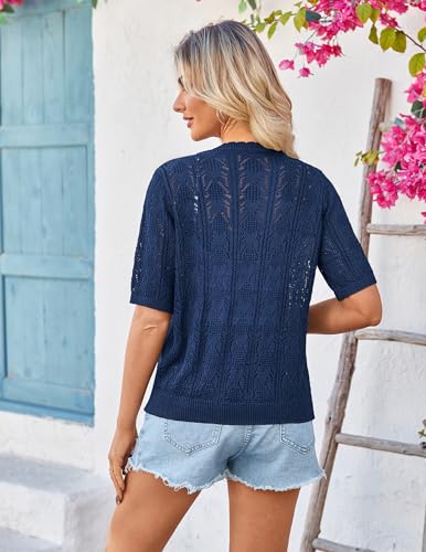 Image of Yekaty Womens 2026 Short Sleeve Crochet Summer Cardigan Cropped Button Sweater Lightweight Shrug for Dress