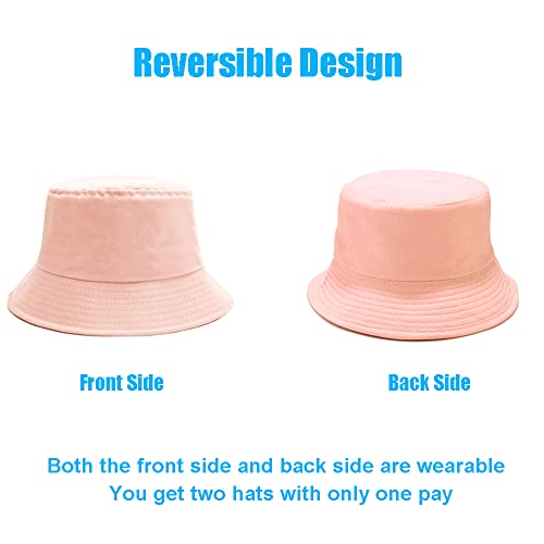 Image of Bucket Hat for Women Men, Reversible Cotton Summer Sun Beach Cap Solid Color Style