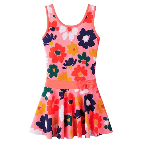Image of Girls Swimsuit One Piece UPF 50+ Floral Skirted Bathing Suit Modest Beach Swim Dress 3-11 Years
