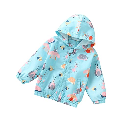 Baby Girls Hooded Jacket Zipper Printed Windproof Outerwear 𝗪aterproof Loose Casual Raincoat with Pocket