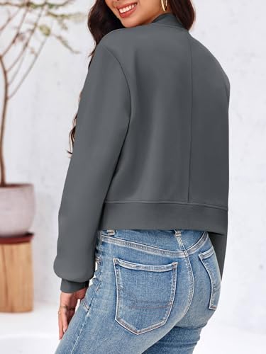 Image of Tankaneo Womens Cropped Bomber Jackets Casual Button Down Long Sleeve Stand Collar Varsity Shacket Coats