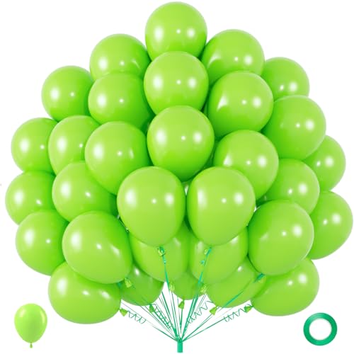 40pcs Lime Green Balloons 12 Inch Light Fruit Neon Green Latex Balloons for Graduation 2026 Jungle Safari Dinosaur Sports Birthday Party Decorations