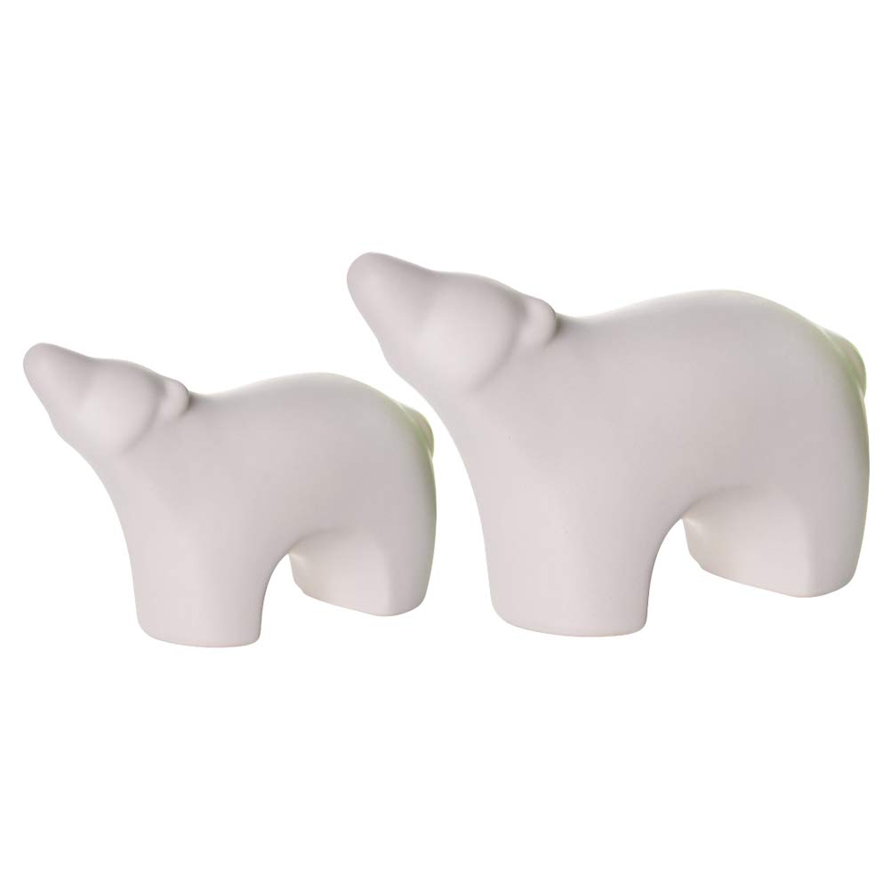 Statua Orso Polare in Ceramica Bianca Set da 2 Pezzi Grande e Piccolo, Decorazione da Tavolo Creativa per Casa, Ufficio e Ristorante, Ornamento da Collezione Resistente