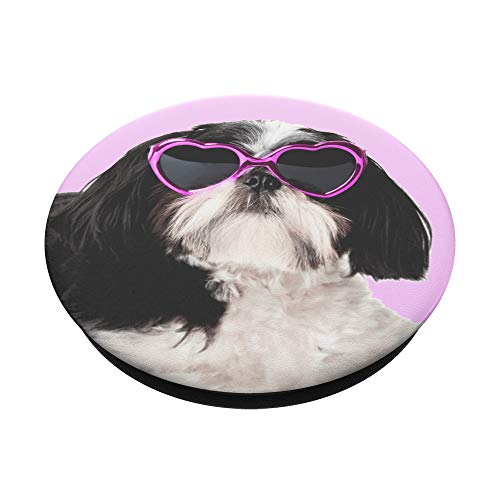 Sassy Shih Tzu - Dog with Heart-Shaped Pink Sunglasses. PopSockets PopGrip: Swappable Grip for Phones & Tablets