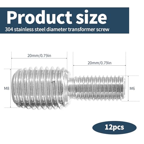12 Stück Stehbolzen M6x20mm bis M8x20mm Doppelend Gewindestifte Schraube Edelstahl Gewindeadapter Gewindebolzen Reduzierer Adapter für Möbel