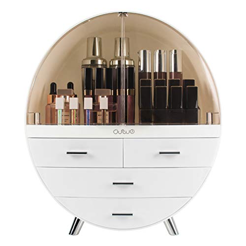 Image of Elegant Dustproof Makeup Storage Organizer Box, Waterproof Large Cosmetics Organizer Storage with Drawers Skincare Cosmetic Display Cases for Countertop Bathroom Dresser Dedroom