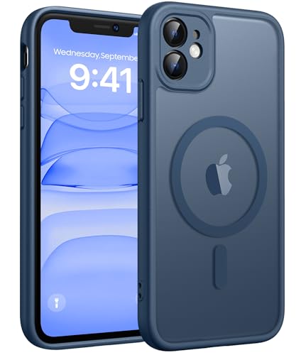 Image of FNTCASE for iPhone 11 Case: [Compatible with Magsafe] Translucent Matte Magnetic Cases [Full Camera Protection] Military Grade Shockproof Protective Phone Cover - Blue