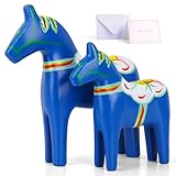 GUMQDD Set of 2 Hand Painted Swedish Wooden Dala Horse Figurines 9.4