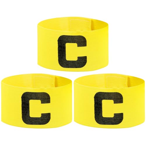 BELLIFFY Pack de 3 Brazaletes de Capitán de Fútbol Elásticos de Nylon Amarillo Diseño Simple y Costura Fina para Entrenamiento y Partidos de Baloncesto y Rugby