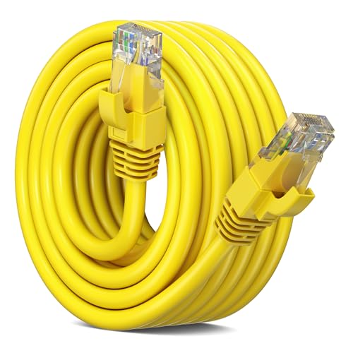Maximm Outdoor Ethernet Cable 25ft - CAT6 LAN Network Cable, Waterproof & Weatherproof, High-Speed Internet Cord for Outdoor Use - Heavy Duty, UV Resistant - Yellow