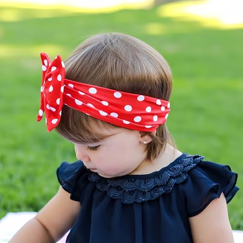 Baby Girl's Cute Polka Dot Printed Bowknot Soft Cotton Headband Toddler Hairband (White, One Size)3