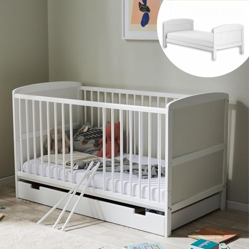 Kids Collective Babybett Kinderbett 70x140 mit Schublade und Matratze Umbaubares Gitterbett höhenverstellbar & herausnehmbare Sprossen | Weiss Vollholz Kiefer Made in Europe Kids Collective Babybett Kinderbett 70x140 mit Schublade und Matratze Umbaubares Gitterbett höhenverstellbar & herausnehmbare Sprossen | Weiss Vollholz Kiefer Made in Europe