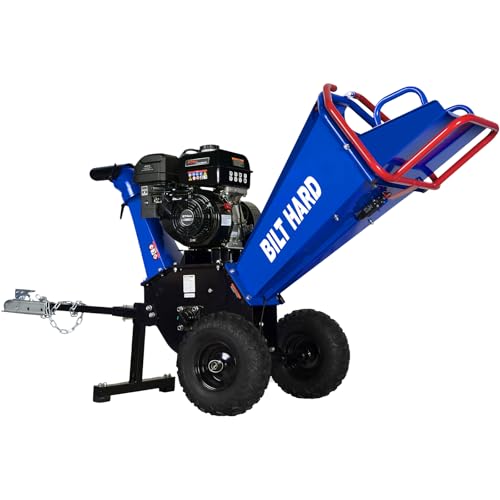 BILT HARD 4 Inch 274cc 9HP E-Start Gas Powered Drum Wood Chipper, Towable Branch Shredder Mulcher with Tow Bar and Emergency Stop Bar