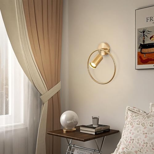 Aplique de pared redondo E27 dorado con cabezal ajustable para iluminar el dormitorio 2