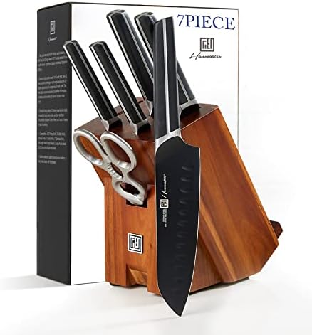 Hanmaster Knife Set, 7 Pieces German Steel Knife Sets for Kitchen with Block, Sharp Kitchen Knife Set for Home and Restaurants, Gift Box Packed.