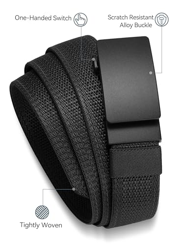 MILORDE Men's 1.38" Nylon Ratchet Belt, Casual Web Click Belt for Jeans, Business Dress, Adjustable Trim to Fit2