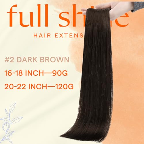 Image of Full Shine Tape in Weft Hair Extensions Human Hair, Darkest Brown 16 Inch