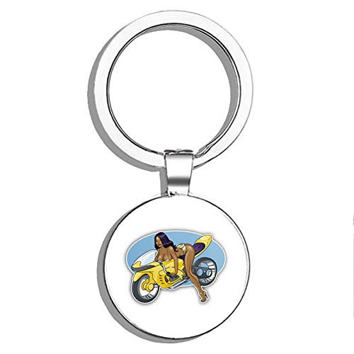 PRS Vinyl Sexy Girl Biker Double Sided Stainless Steel Keychain Key Ring Chain Holder Car/Key Finder