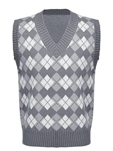 Kids Girls Casual Plaid Sweater Vest V-Neck Sleeveless Knit Pullover Tank Top Uniform Knitwear Waistcoat3