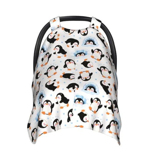 Image of Penguin Car Seat Canopy Cover for Baby, Nursing Cover for Newborn, Penguin Stuff for Baby Stroller Cover for All Seasons