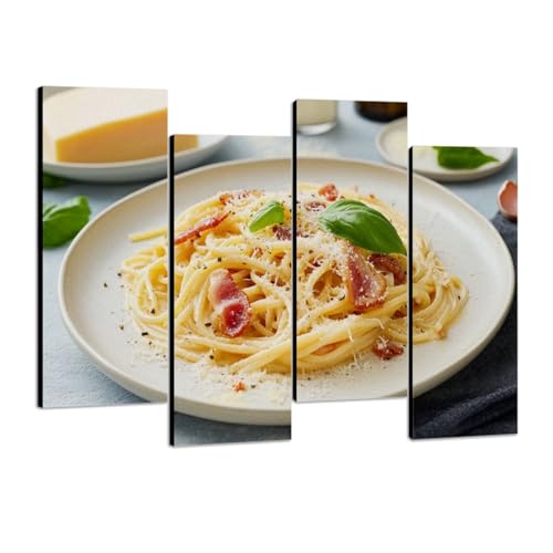Canvas Wall Art Carbonara pasta Spaghetti pancetta egg parmesan cheese cream sauce Photo Prints Realism Stretched & Framed Artworks Modern Wall Decor for Living Room Bedroom Office