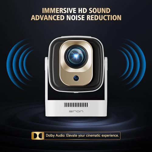 Image of Mini Projector with WiFi and Bluetooth, Support Portable Projector 4k 1080P HD, Auto Keystone Correction, 180 Rotatable,Compatible with TV Stick, HDMI, USB, Smartphone, Laptop, White HY260 PRO