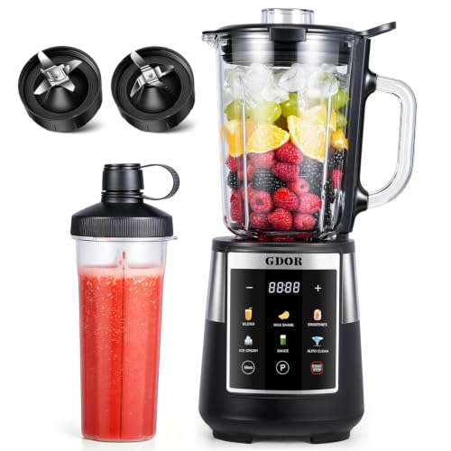 Image of GDOR Professional Blender with 6 Preset Programs, 1300W Smoothie Blender for Ice Crushing & Frozen Fruit, 67 Oz Glass Pitcher & 22 Oz To-Go Cup Combo, Smart Smoothie Maker, Self-Cleaning