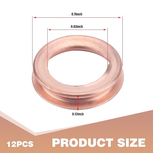 Image of 12 PCS M12 Oil Drain Screw Gasket, T2 Copper Engine Oil Drain Plug Compression Sealing Washer, Compatible with Nissan X-Trail New Nissan Teana /Sunny Livina Sylphy Tiida (Gold)
