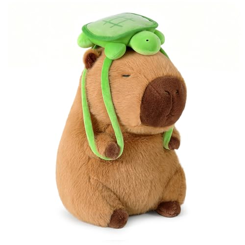 Ditucu Cute Capybara Plush with Turtle Backpack Soft Capibara Stuffed Animal Plushies Toys Hugging Gifts for Kids Brown 9 inch