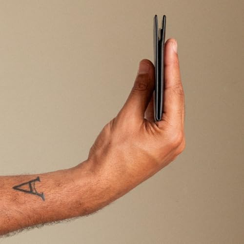 DUN Slim Minimalist Bifold Wallet with Coin Pocket, RFID Blocking, Luxury Genuine Leather, Holds up to 4 Cards & 10 Bills, Handmade in Europe - Black & Gun Metal4