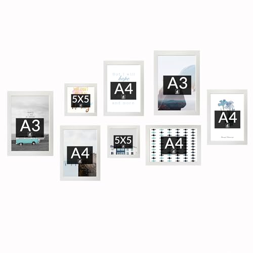 Image of PAINTINGMANTRA Wall Decor Travel Geometric Set of 8 Framed Art Prints Gallery Paintings for Home, Bedroom, Living Room & Office (Size - A4-4, A3-2 & 5x5 Inches)