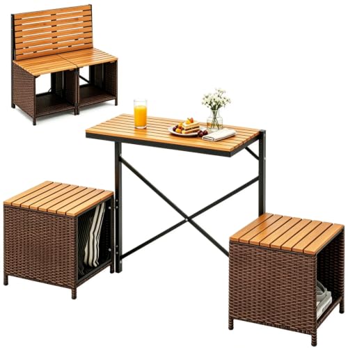 LIFEZEAL Juego Mesa y 2 Sillones Jardín 2 en 1 (Marrón)