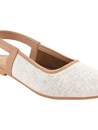 Image of Shoetopia Women's White Slingback Ballet Flats Cap Closed Toe || Casual Ballerina Shoes with Adjustable Back Strap & Cushioned Insole EU39