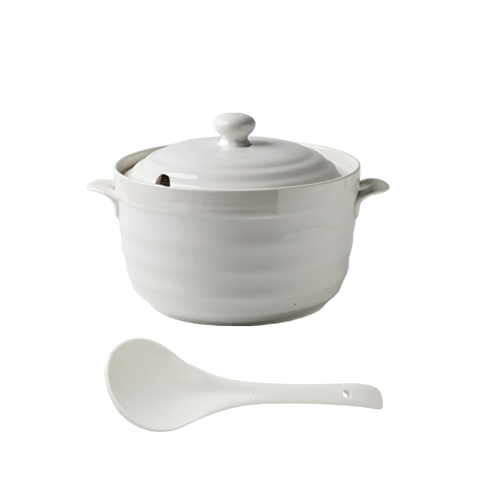 Soupière Porcelaine avec Cuillère Ceramic Cooking Pot/Clay Pot/Earthen Pot/Ceramic Cookware with White Lid Heat-Resistant,2200ML