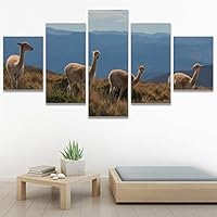 SIGNWIN 5 Panel Canvas Wall Art Animals Expressionism Group Modern Artwork for Home Decorations Ready to Hang - 60