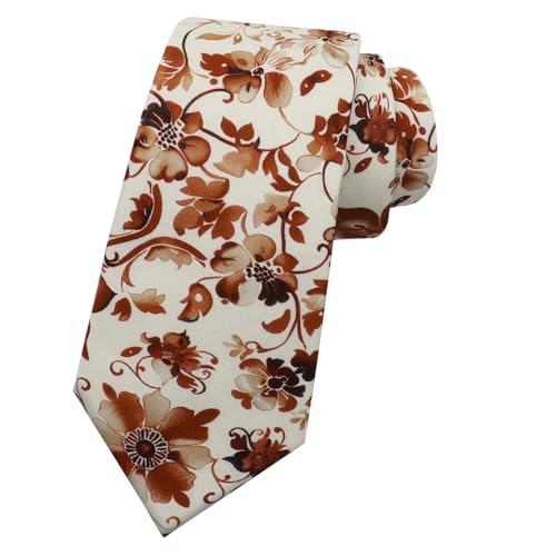 Image of Mantieqingway Men Skinny Tie Cotton Floral Necktie for Wedding Groomsmen Tie