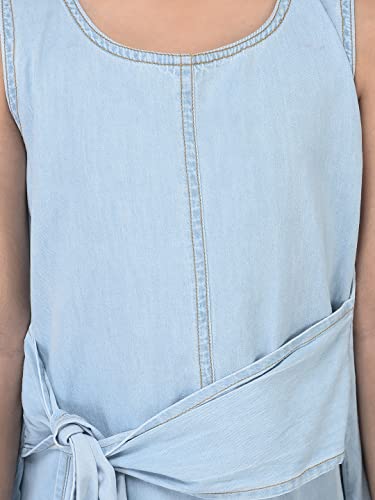 Image of CuB McPAWS be curious Girl's Denim A-Line Knee Length Dress | Tie-Knot | Sleeveless | 4-12 Years