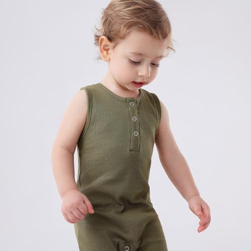 BeiVSlley Baby Boys Girls 2 Pack Sleeveless Tank Romper Solid Cotton Summer Coverall Jumpsuit Clothes Outfits3
