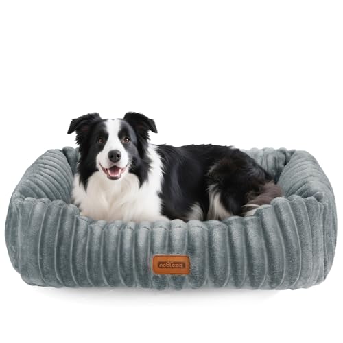 Nobleza Hundebett, Hundebett Waschbar für Grosse Hunde, 75x65x20cm Hundekörbchen mit Weicher Schwammfüllung, rutschfeste Unterseite, Abnehmbarer Bezug, Grau