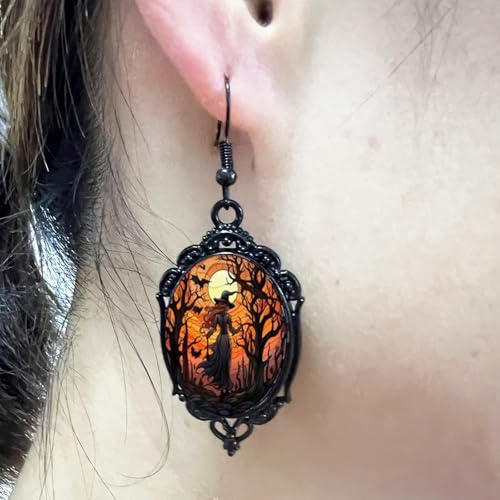 Gothic Mystery Witch Cameo Earrings,Vintage Crystal Glass Witch Dangle Earring Punk Style Mystery Earrings Goth Victorian Earring Halloween Jewelry for Women2