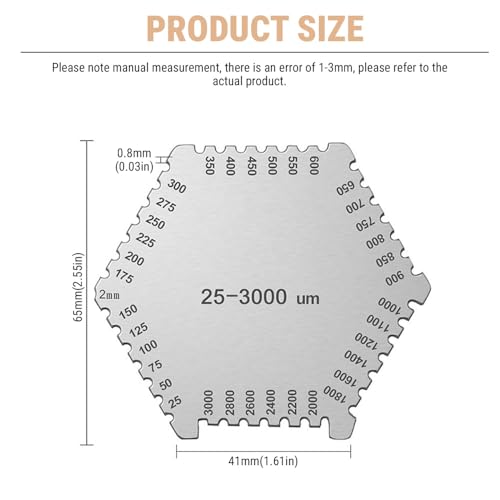 Uadme Nassfilmkamm Edelstahl, 25-3000 µm Hexagon Hochpräzise Nassfilm Dickenmessgerät Gage, Nassfilmdickenmessgerät mit Schwarzem Gehäuse zur Messung der Lackschichtdicke