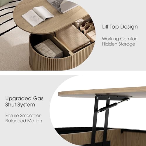 Image of JOINICE Oval Lift Top Coffee Table with Storage for Living Room,43 inch,Oak
