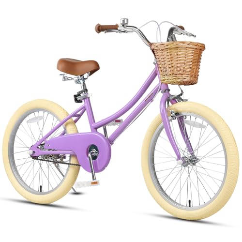 Image of Petimini Vintage Kids Bike for Girls, 12-20 Inch Classic Bicycle with Wicker Basket & Bell, High Tensile Steel Frame, Training Wheels (12-18 inch), 85% Pre-Assembled, Retro Bike for Outdoor Riding
