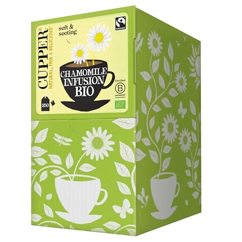 Cupper - Pack de 250 Bolsitas de Infusiones Ecológicas de Manzanilla - Apto para Consumo Vegano - No Contiene Huevo ni Teína - Propiedades Refrescantes y Digestivas