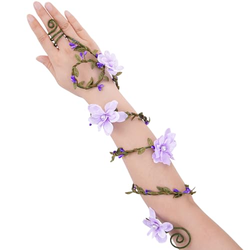 FRESHME Flower Arm Wrap - 1 PC Renaissance Costume Purple Fairy Accerssories for Women Elf Outfit Woodland Bracelet Halloween Renfaire Fantasy Cosplay LARP Fairycore Accessories