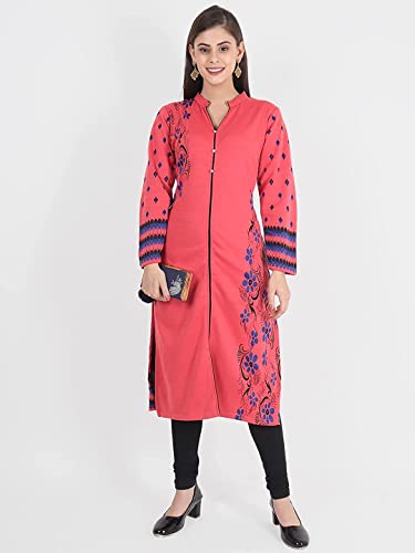 Image of Rosary Women's Winter Wear Jacquard Woolen Straight Kurti with 2 Side Pockets,1PCS-JACQ-RY03
