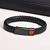 Personalised Medical Bracelet For Men - Free Engraving Braided Genuine Leather Medical ID Bangle with Stainless Steel Magnetic Clasp Men's Emergency Health Information Medical Alert Leather Wristband #4