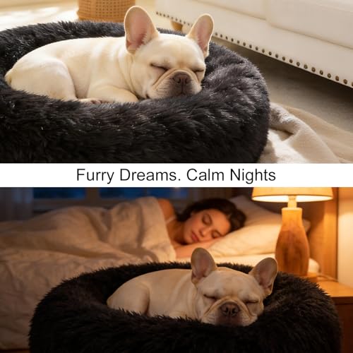 Image of Dog Calming Beds for Medium Large Dogs Round Donut Washable Anxiety Dog Bed